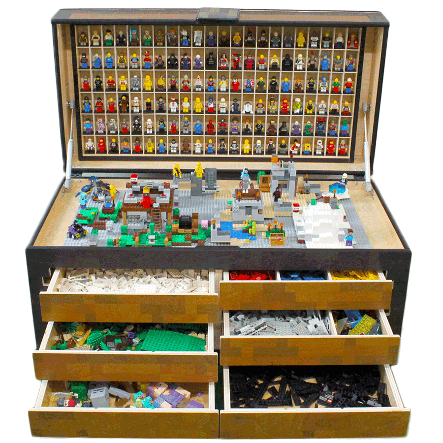 Makers Chest Toy Chest LEGO storage with minifigure showcase 100 figure bases
